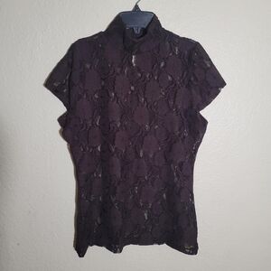 The Limited | Black Floral Lace Sheer Top M Victorian Dark Romantic Fairycore